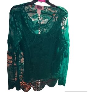 Green Lace Blouse, size XL by BFA Classics, NWOT